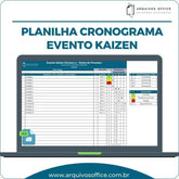 Visualização completa da Planilha Cronograma de Implementação do Evento Kaizen em Excel, pronta para impressão e uso pela equipe.